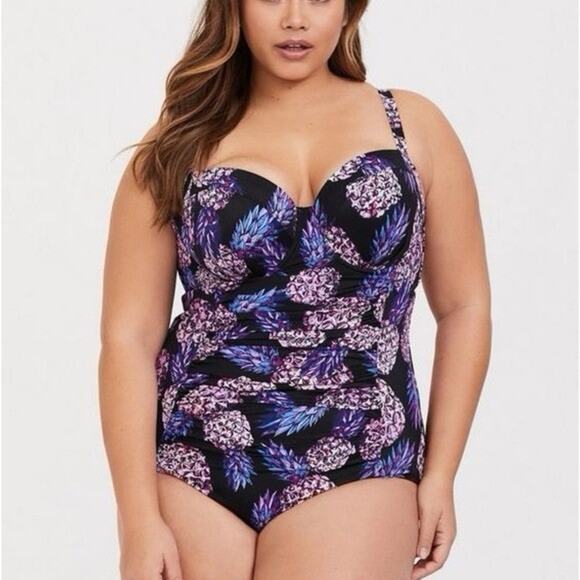 Torrid 5X 1 Piece Swimsuit Push Up Demi Slim Fix Padded Underwire Pineapple - Picture 1 of 15